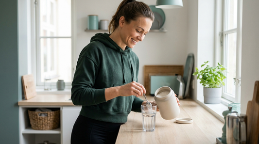Woman mixing creatine powder into a drink after training