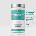 Ashwagandha KSM-66 pot with cordyceps, ginseng, maca and 90 capsules callouts