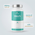 Krill Oil pot with 500mg, omega-3 and astaxanthin callouts