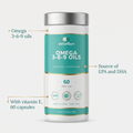 Omega 3-6-9 pot with omega oils, EPA and DHA, vitamin E callouts