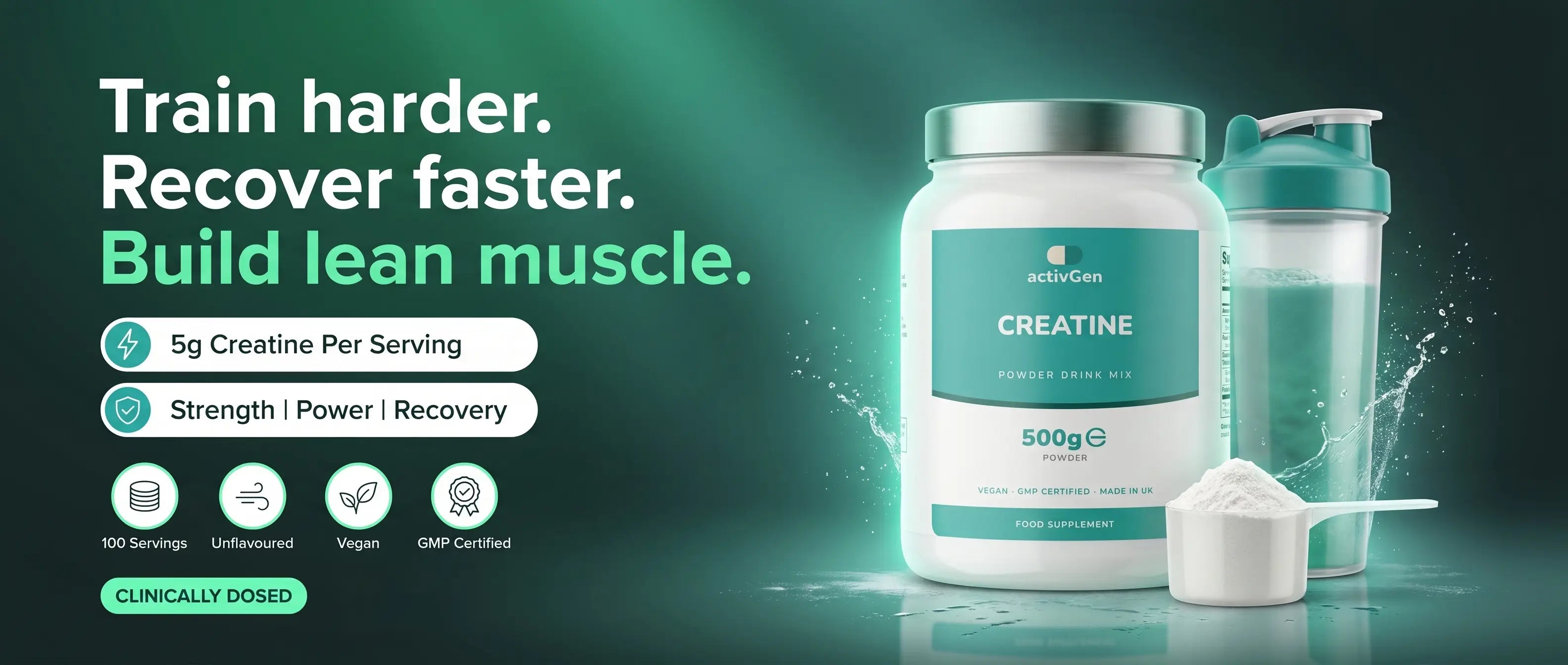 activGen Creatine — train harder, recover faster, build lean muscle. 5g clinically dosed per serving.