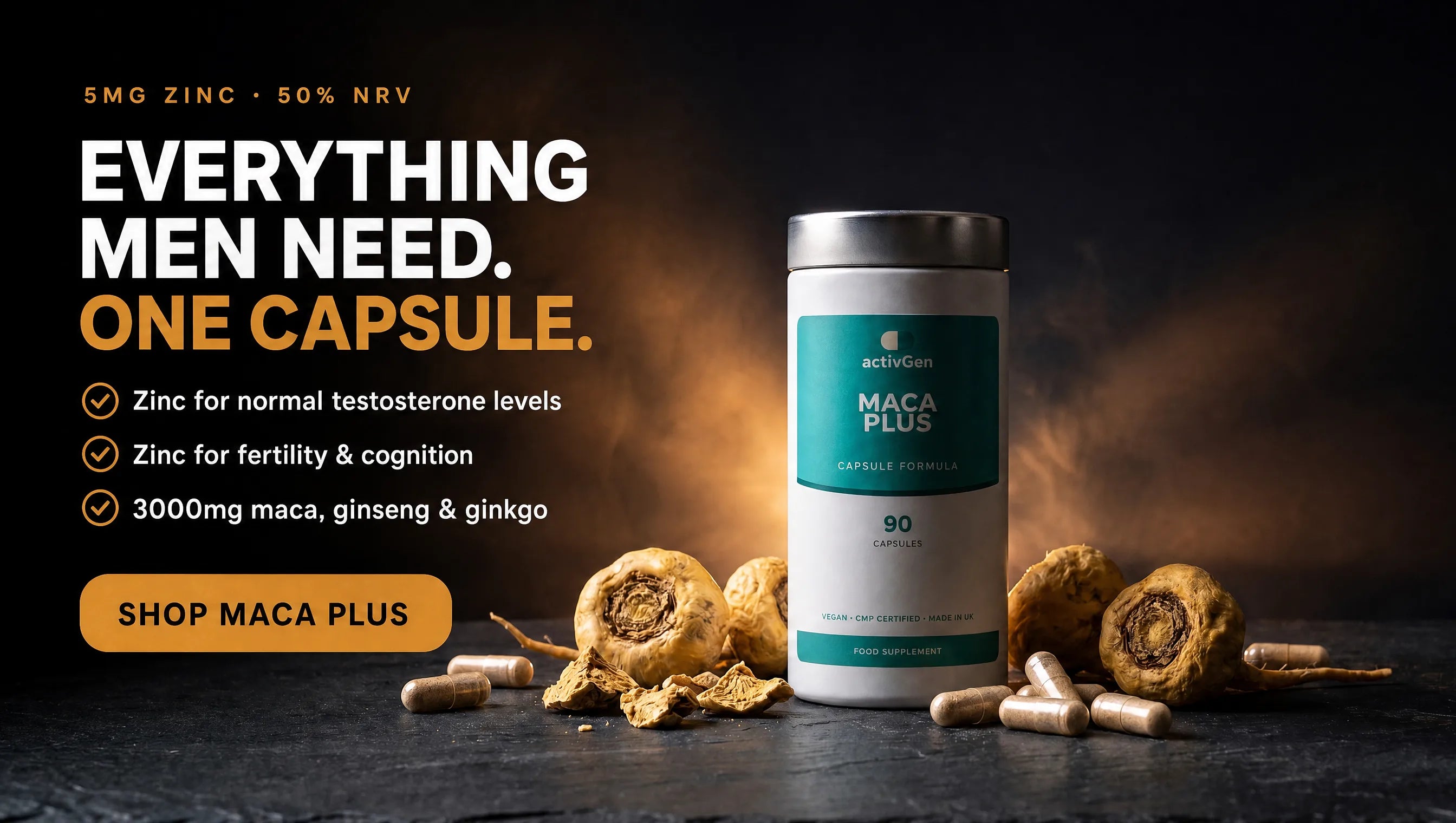 activGen Maca Plus — men's vitality complex with maca root, ginseng, herbs and zinc.