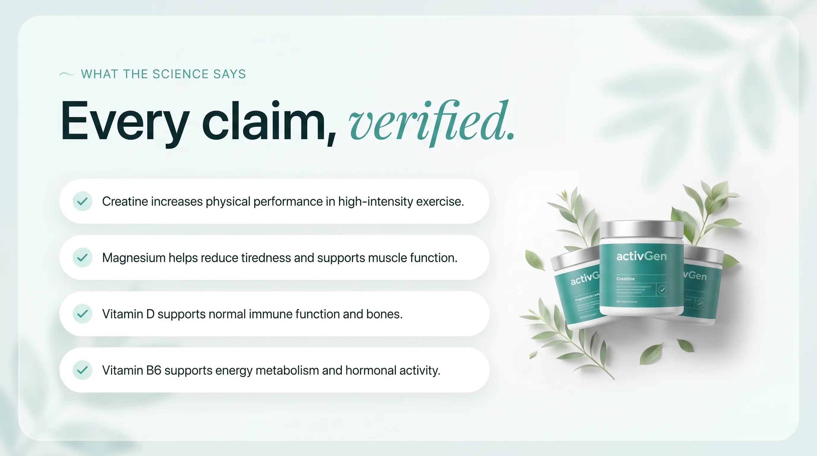 Every claim verified — creatine, magnesium, vitamin D and B6 benefits